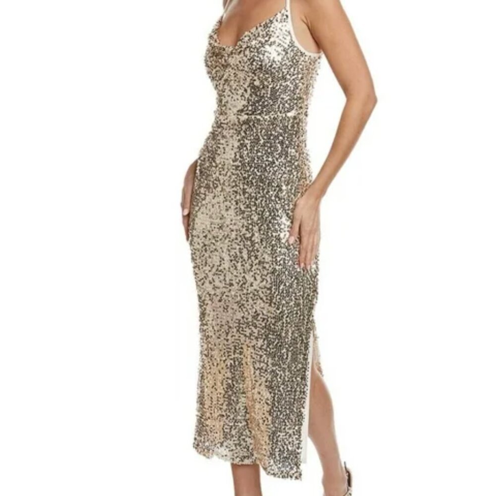 Gold sequin drapped-neck slip dress Taylor US 2, prom wedding party dress